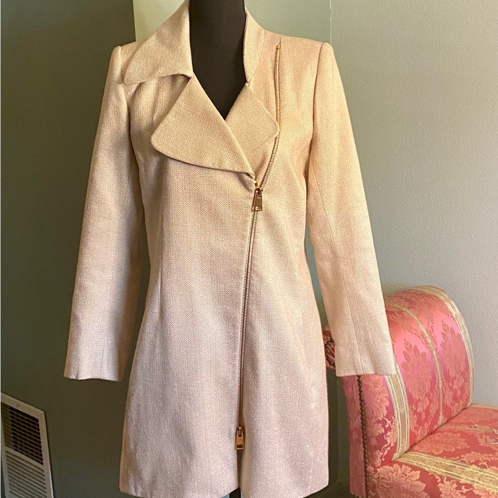 Bouchra Jarrar Tweed Coat with Rose Gold Zipper